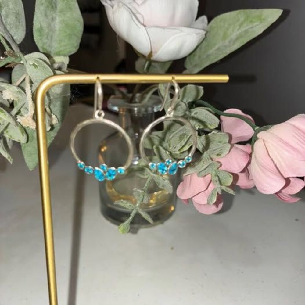 Silpada Sterling Silver Hoop Earrings with Blue Gem Stone Accents